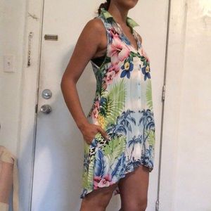 Tropical high-low button up dress size small